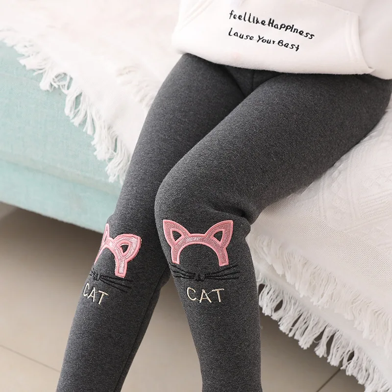 Newest Girls Winter Pants Cute Cat Rabbit Kids Thicken Warm Trousers Girls Skinny Leggings With Fleece Warm Elastic Waist Cotton