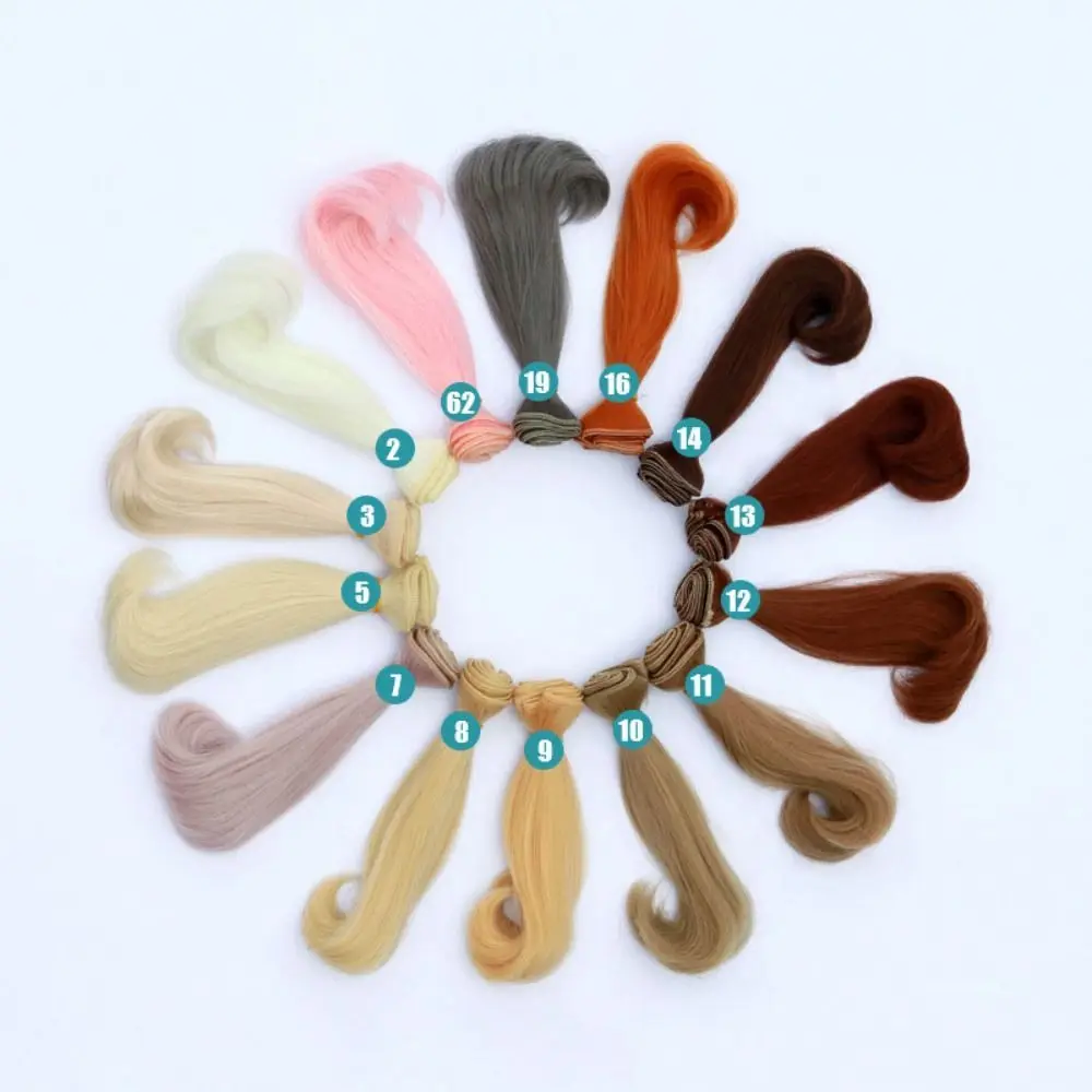 Boneca de fibra química peruca de fibra química abotoada em cabelo de seda macia bjd sd boneca cabelo 15cm cor gradiente