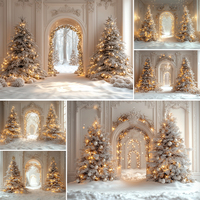 Winter Christmas Photography Background Xmas Tree Arch Door Snow Holiday Decora Adult Kid Portrait Photo Backdrop Studio Props