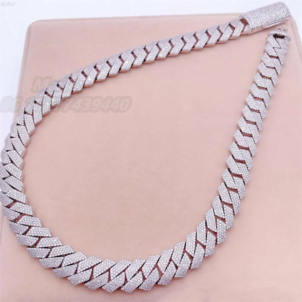 15-20mm 4 Rows Vvs Moissanite Sterling Silver 925 Diamond Chain Cuban 18k Rose Gold Plated Cuban Chain