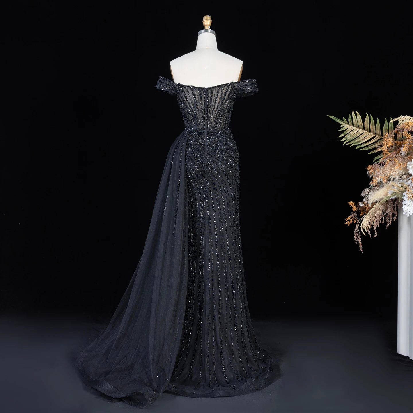Sharon Said Luxuriöses Rosa Abendkleid, Schulterfrei, Herzausschnitt, Kristallperlen, Meerjungfrauen-Schnitt, Seitlicher Tüll, Formelle Partykleider SS005 Maßanfertigung – Detail 21