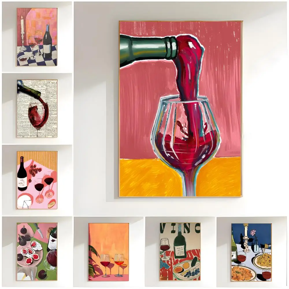cute artwork w-wine and cheese noodles Poster Classic Wall Art  Home Decor  Peel and Stick Unframed