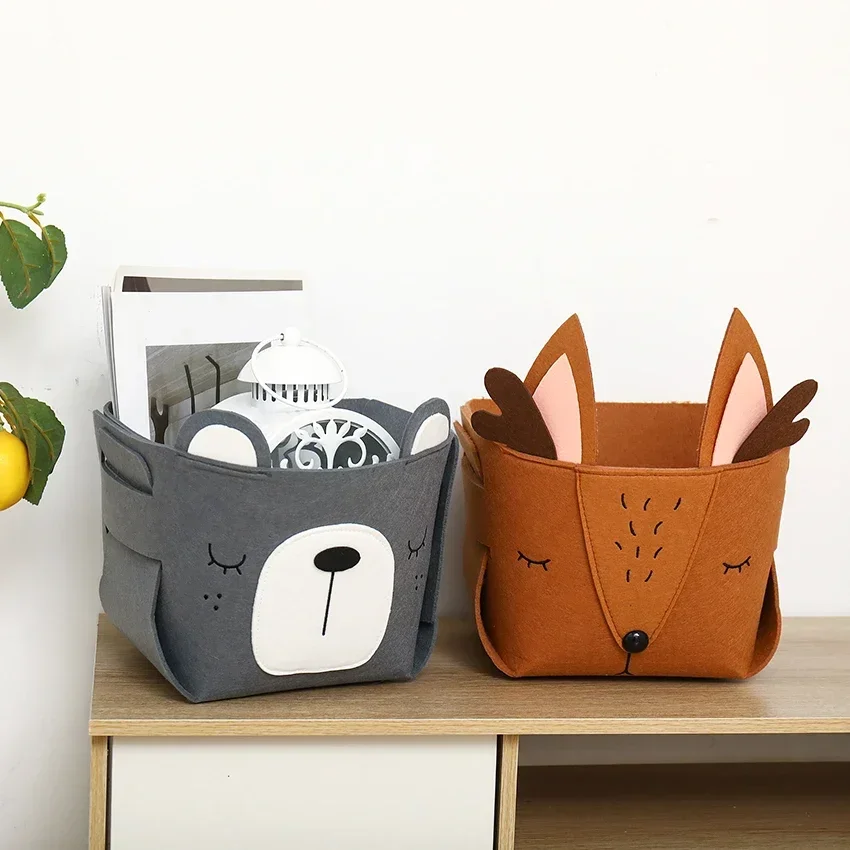 Cute Cartoon Animal DIY Storage Box Felt Fabric Foldable Storage Basket For Nursery Toys Organizers