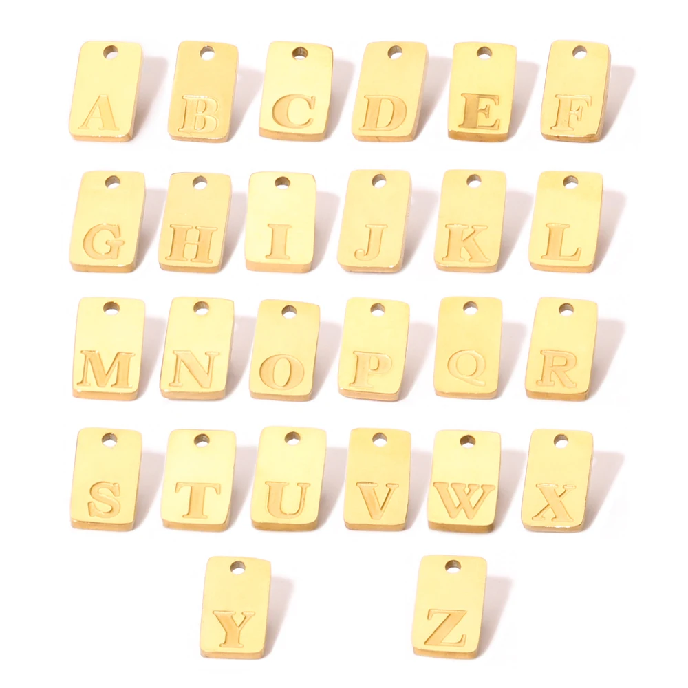 3pcs Stainless Steel A-Z Letter Pendant 18K Gold Plating Small Square Plaques Charms For DIY Jewelry Making Supplies Accessories