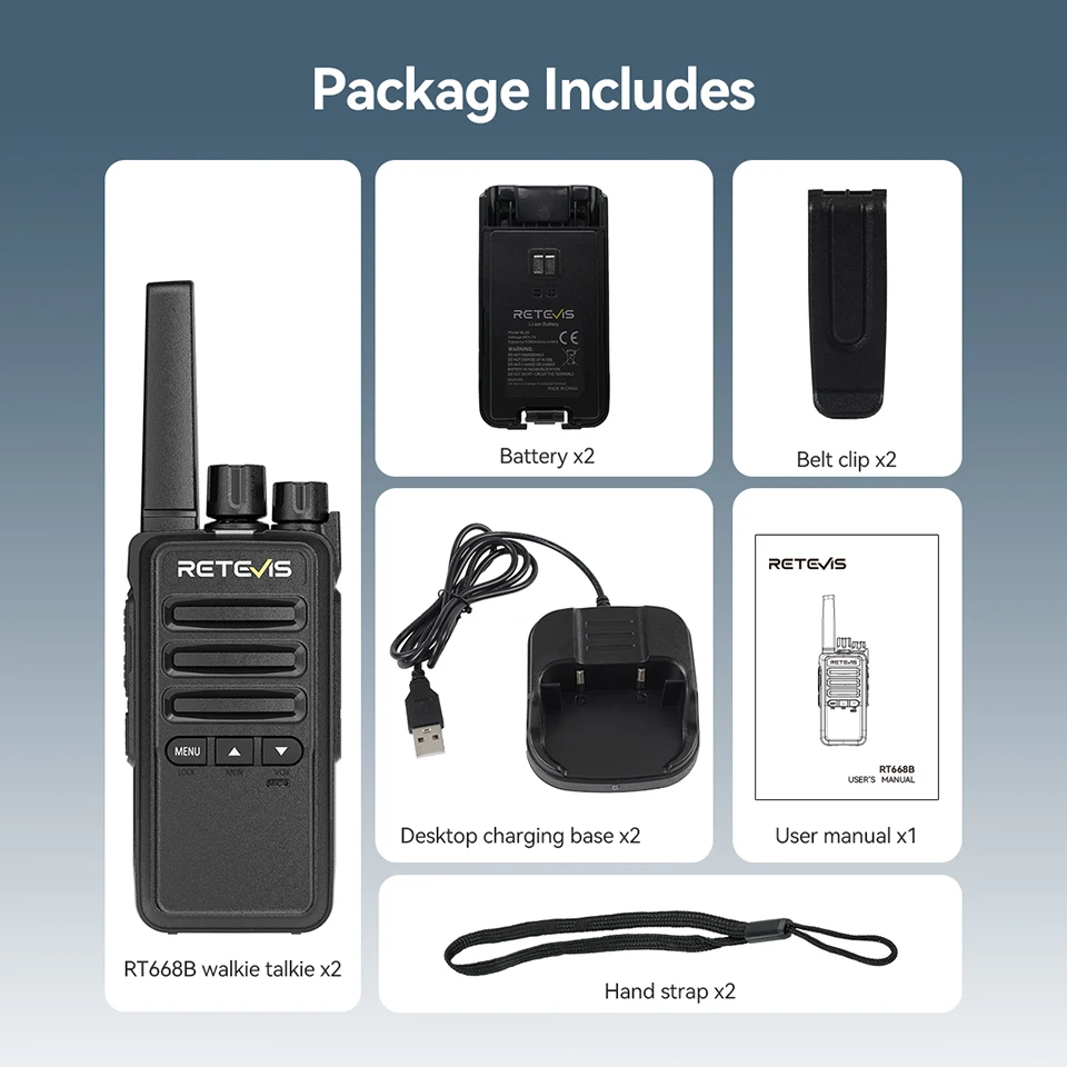 Retevis RT668B Walkie-Talkie PMR446 FRS Lizenzfreies 2er-Set Walkie-Talkies Kommunikations-Intercom Tragbar für Restaurant Camping – Detail 11