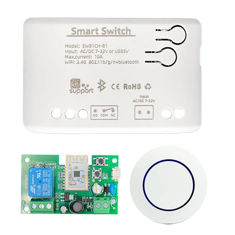 AC/DC 7V-32V White Module With Case Wifi+BT 1CH Remote Relay Ewelink For Alexa Google Home With 2.4G Remote