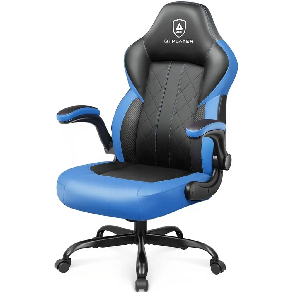 Silla de Juego Ergonómica con Reposabrazos Elevables, Altura Ajustable, Soporte Lumbar y Giro de 360° ° Swivel en Azul