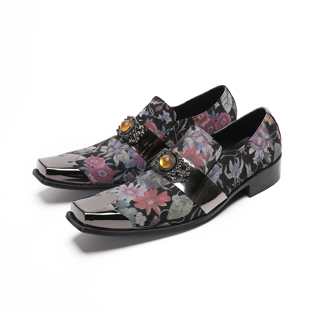 luxury flower print square toe genuine leather dress shoes for men plus size wedding party formal shoes slip on business shoes
