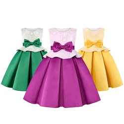 2023 New Summer Girls Dress Bow Sleeveless Fashion Elegant Little Princess Dress Birthday Party Costume 2-10 Years Kids Clothes