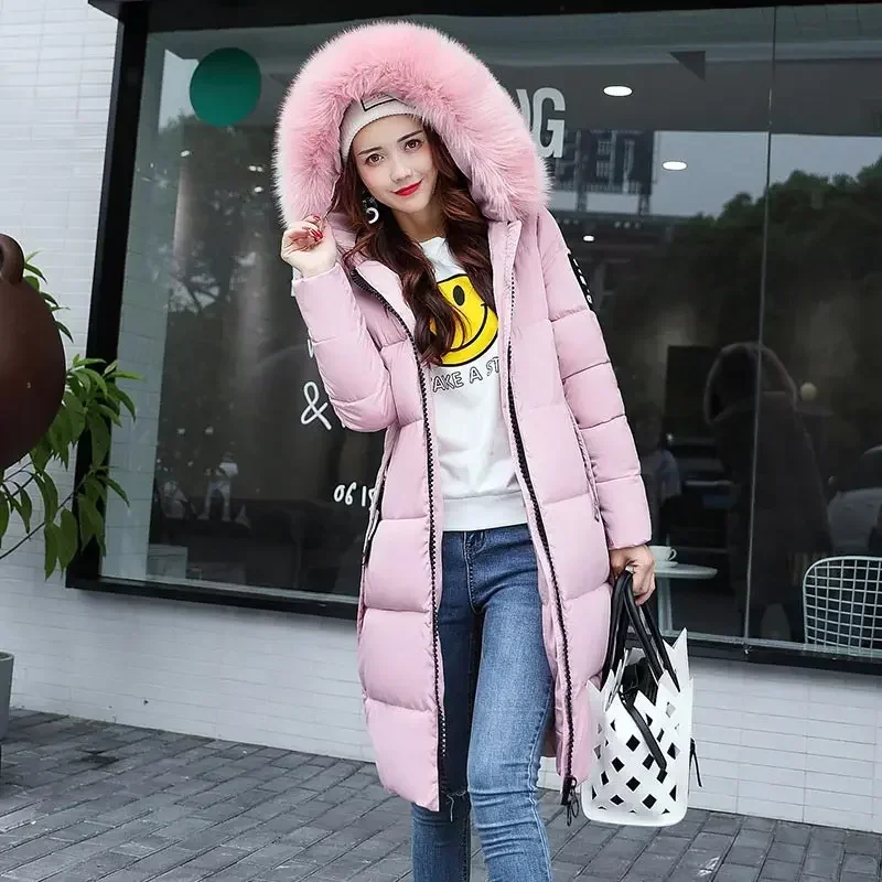 

Winter coats women down jackets 2025 long slim solid color coat female Jackets outerwears woman parkas clothes zip fur collar
