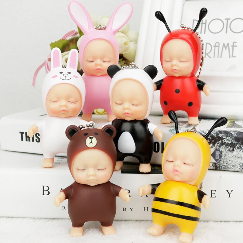 Creative Cartoon Cute Closed Eyes Baby Doll Keychain Cake Baking Decorations Model Children's Toy Backpack Decoration Charm Gift