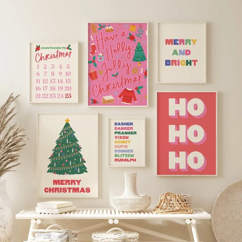 Christmas Gallery Wall Prints Fun Xmas Tree Quote Countdown Festive Unframed Canvas Wall Art for Living Room Home Holiday Decor