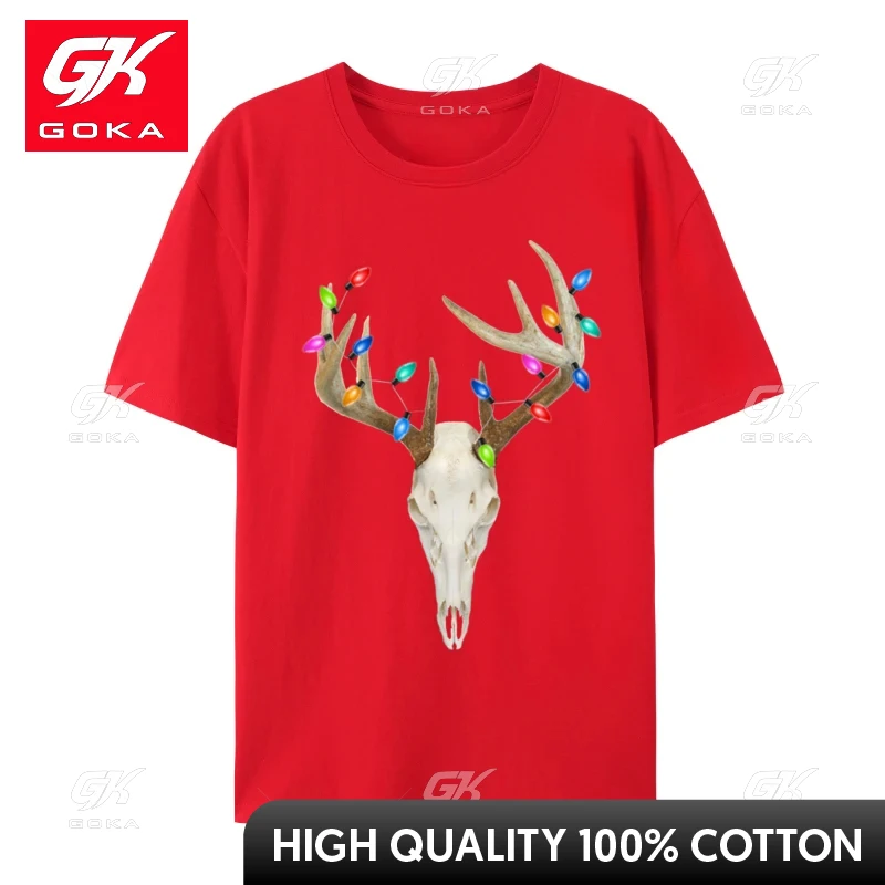 Deer Skull Hunting Christmas Whitetail T-Shirt Cotton Top T-Shirts For Men Normal Tops Shirts Prevalent Slim Fit