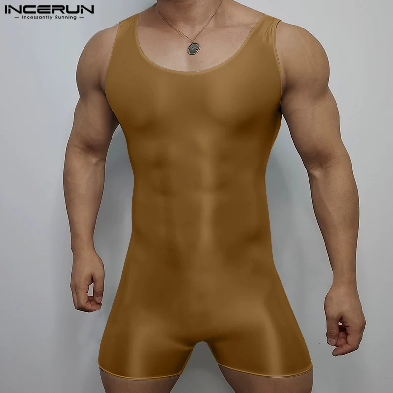 Body para hombre de Color sólido con cuello redondo, peleles ajustados sin mangas, monos sexis para hombre, traje de entrenamiento INCERUN informal para hombre, ropa de casa
