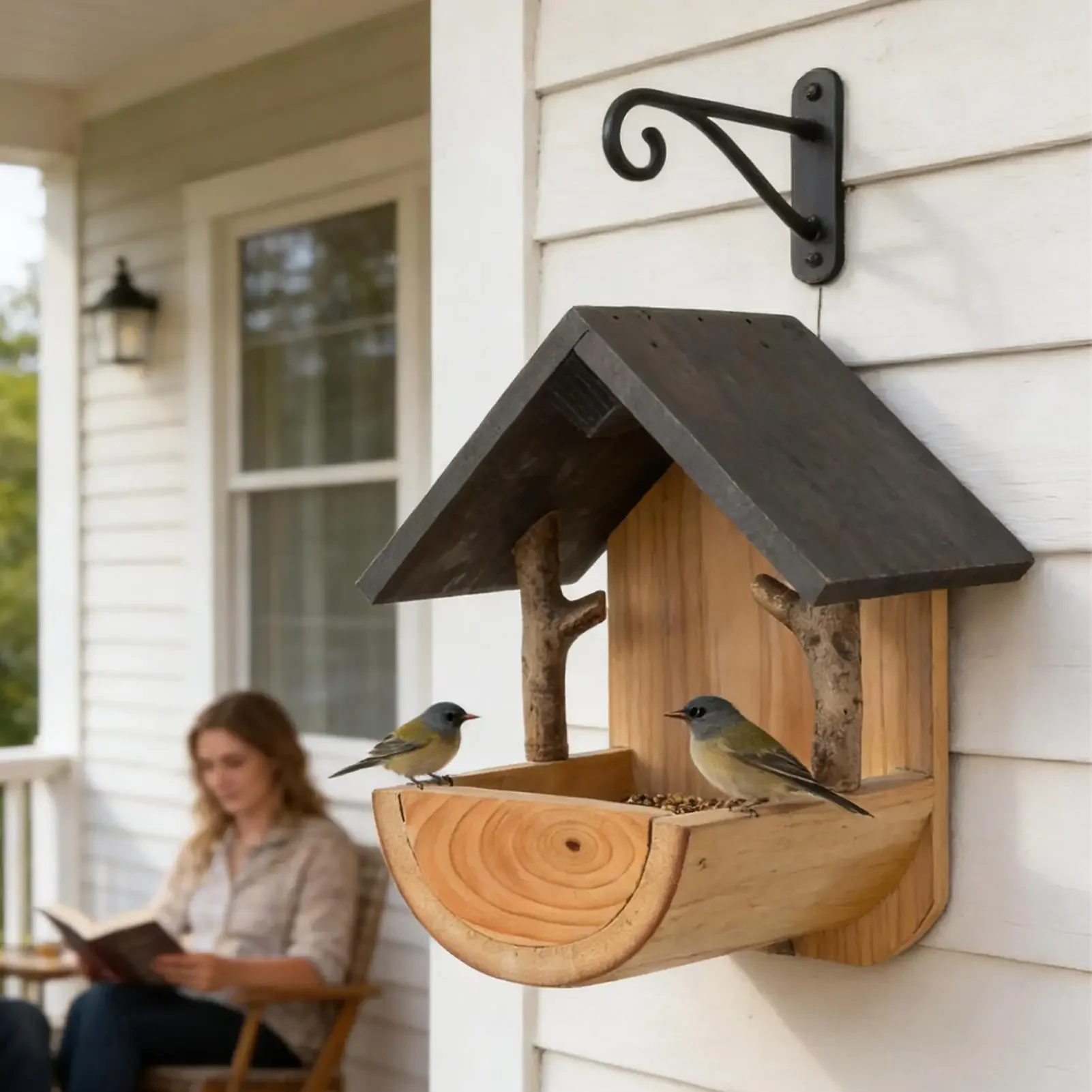 Wall Mount Wooden bird feeder Outdoor hanging Bird Feeders Weatherproof Balcony Bird Feeder for Watching Viewing Feeding Food