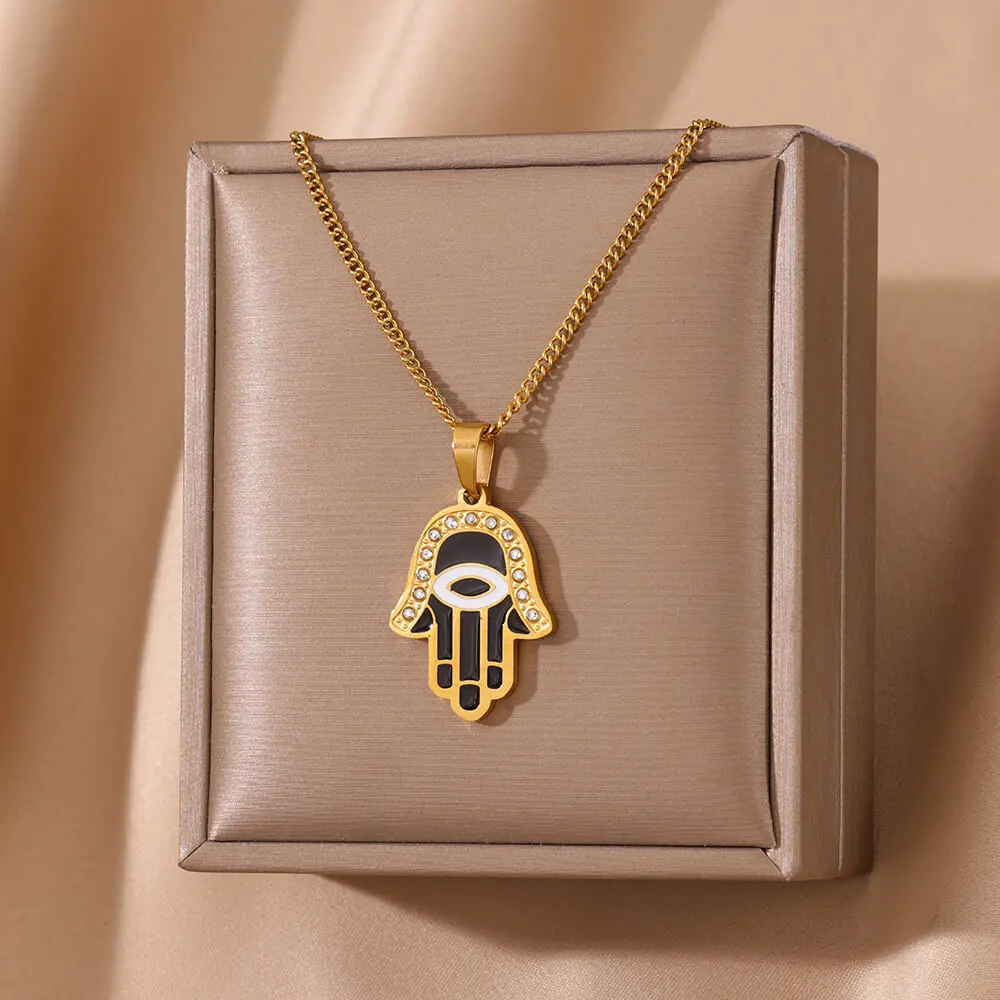 

Punk Palm Devil's Eye Planet Zircon Pendant Necklace For Women Men Gold Color Stainless Steel Trendy Jewelry Party Gift collar