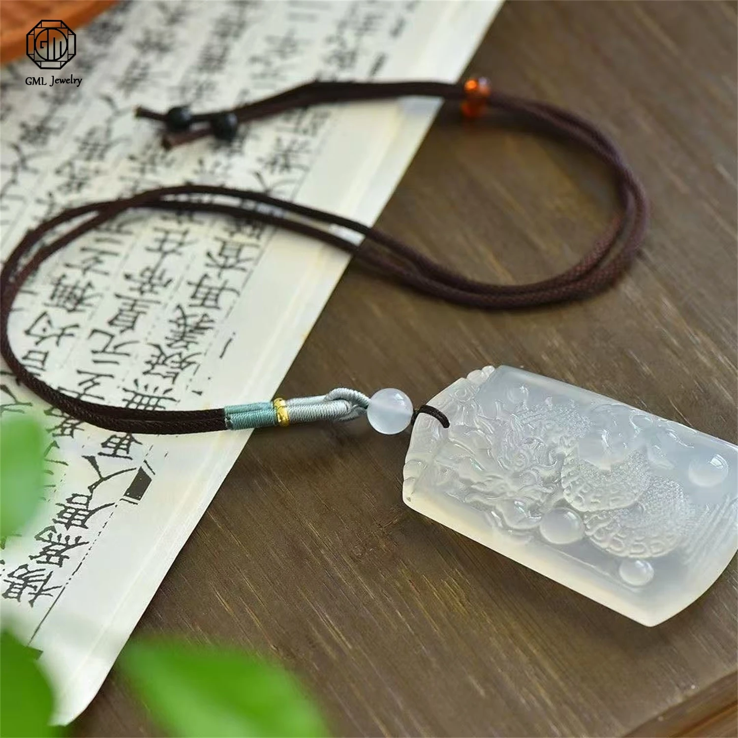 Ice White Chalcedony Agate Dragon Playing Pearl Carved Pendant Unisex Gemstone Exquisite Ethnic Style Necklace Jewelry Gift