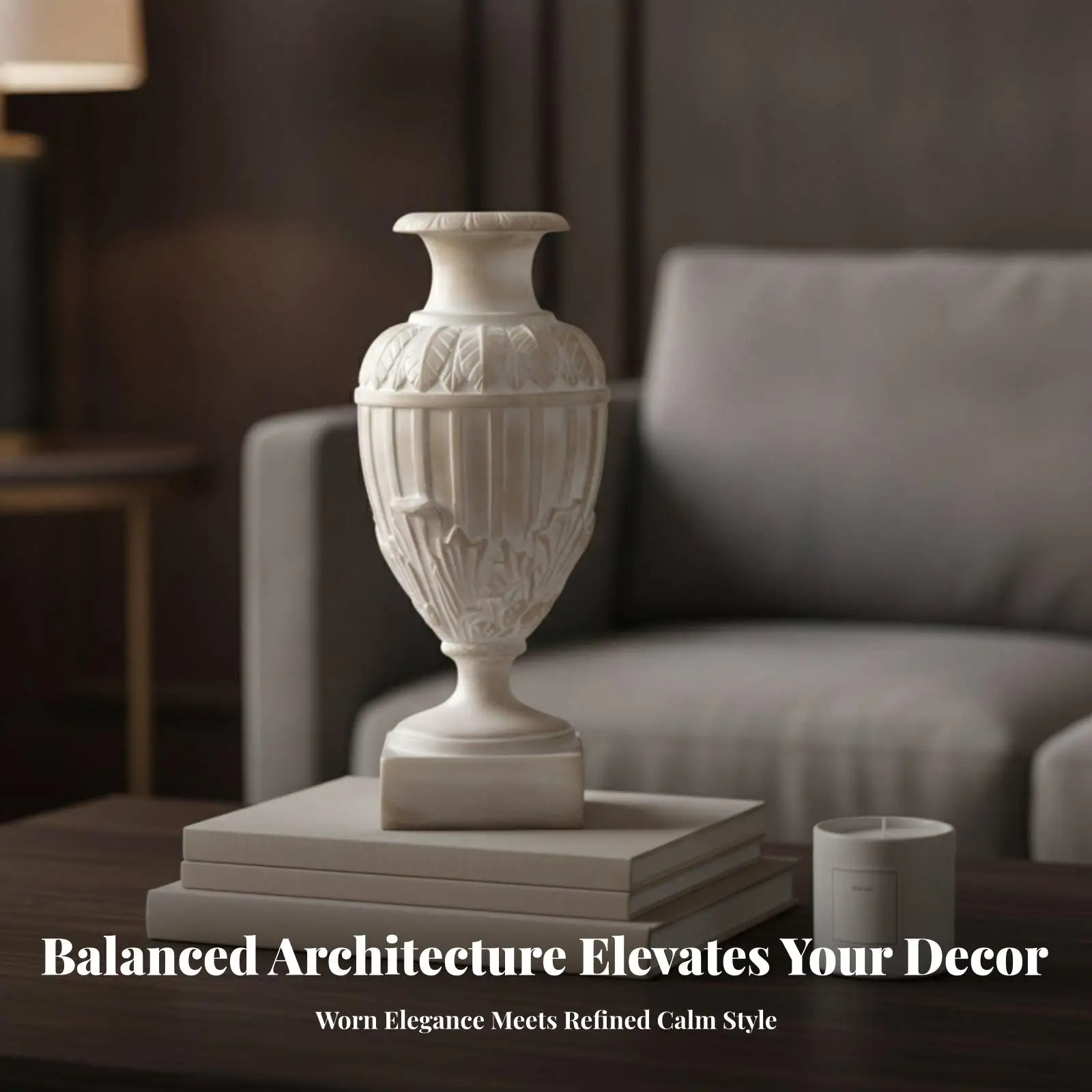 Decorative Urn Vase with Vertical Ribbed Body and Botanical Embossing for Home Styling Decor