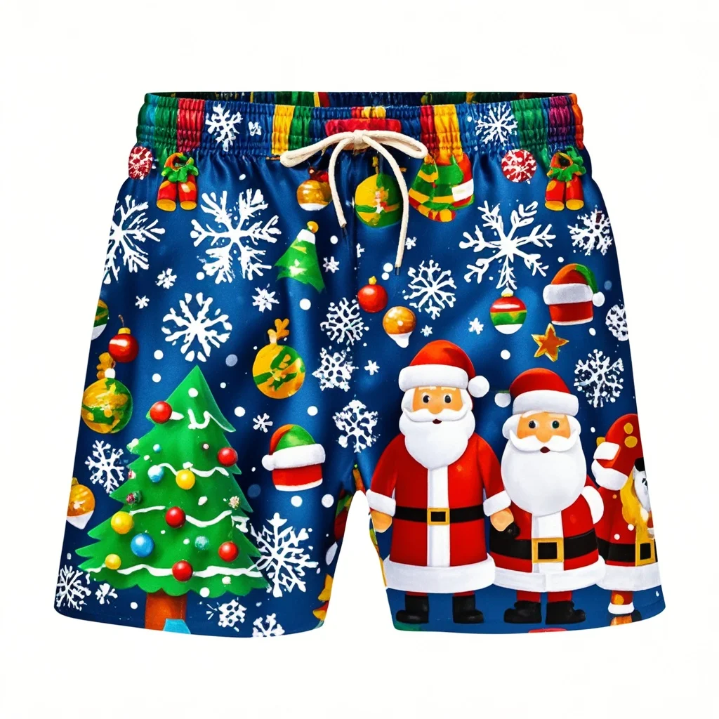 Fashion 3D Merry Christmas Printing Beach Shorts Santa Claus Xmas Christmas Trees Graphic Swimming Shorts Men Funny Board Shorts