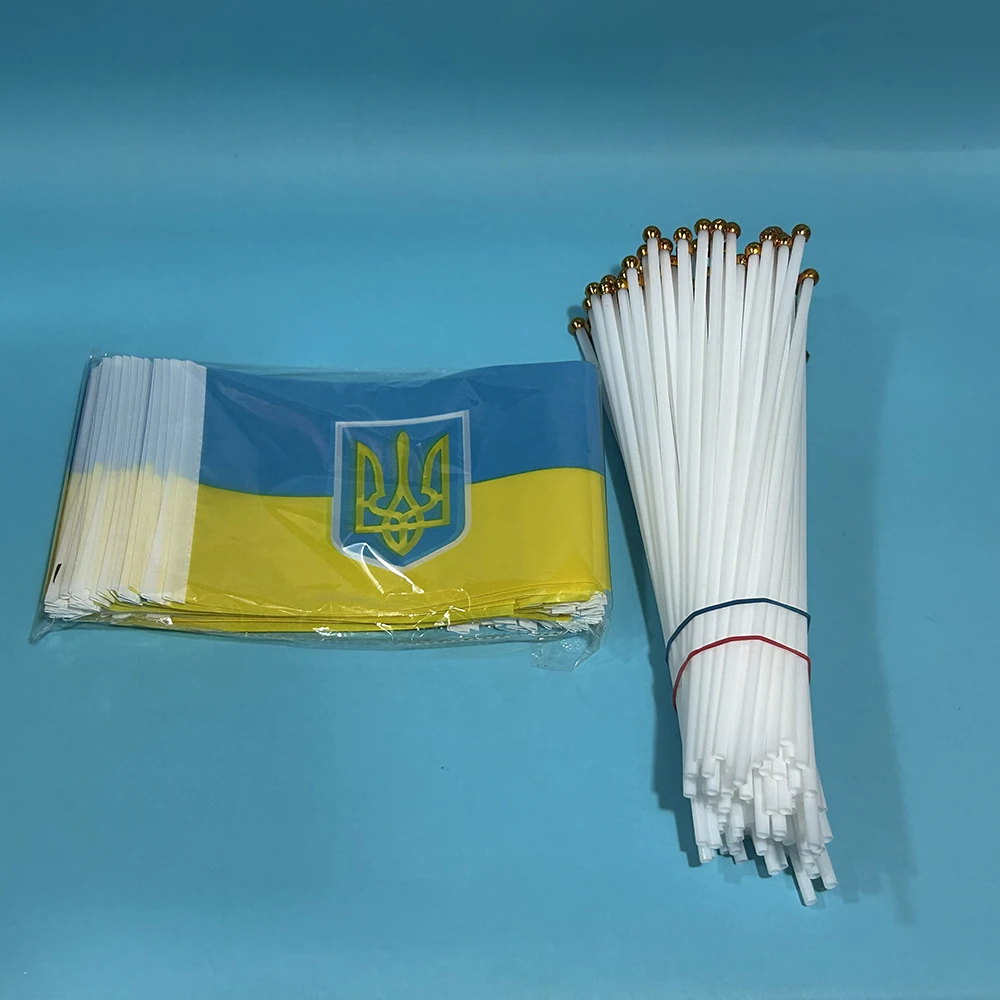 SKY FLAG Ukraine Flag Emblem Flag 14*21C Polyester Ukraine Presidential Hand Mini Flag for Sports Activity Home Decor