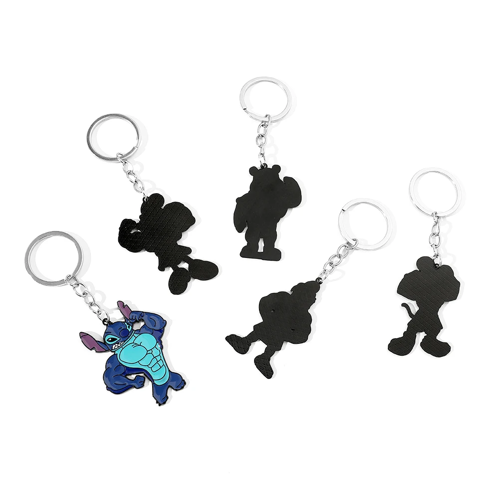 Disney Muscle Stitch Keychain Cartoon Figure Muscle Mickey Minnie Donald Duck Metal Badge Pendant Keychain Jewelry Accessories