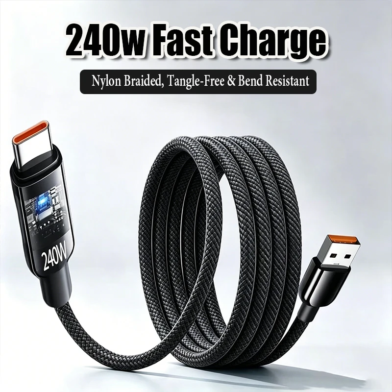 240W Nylon-Kabel USB Typ C Superschnelles Ladekabel für Samsung Xiaomi Huawei Honor LED Digital Display Schnell-Ladegerät Datenkabel
