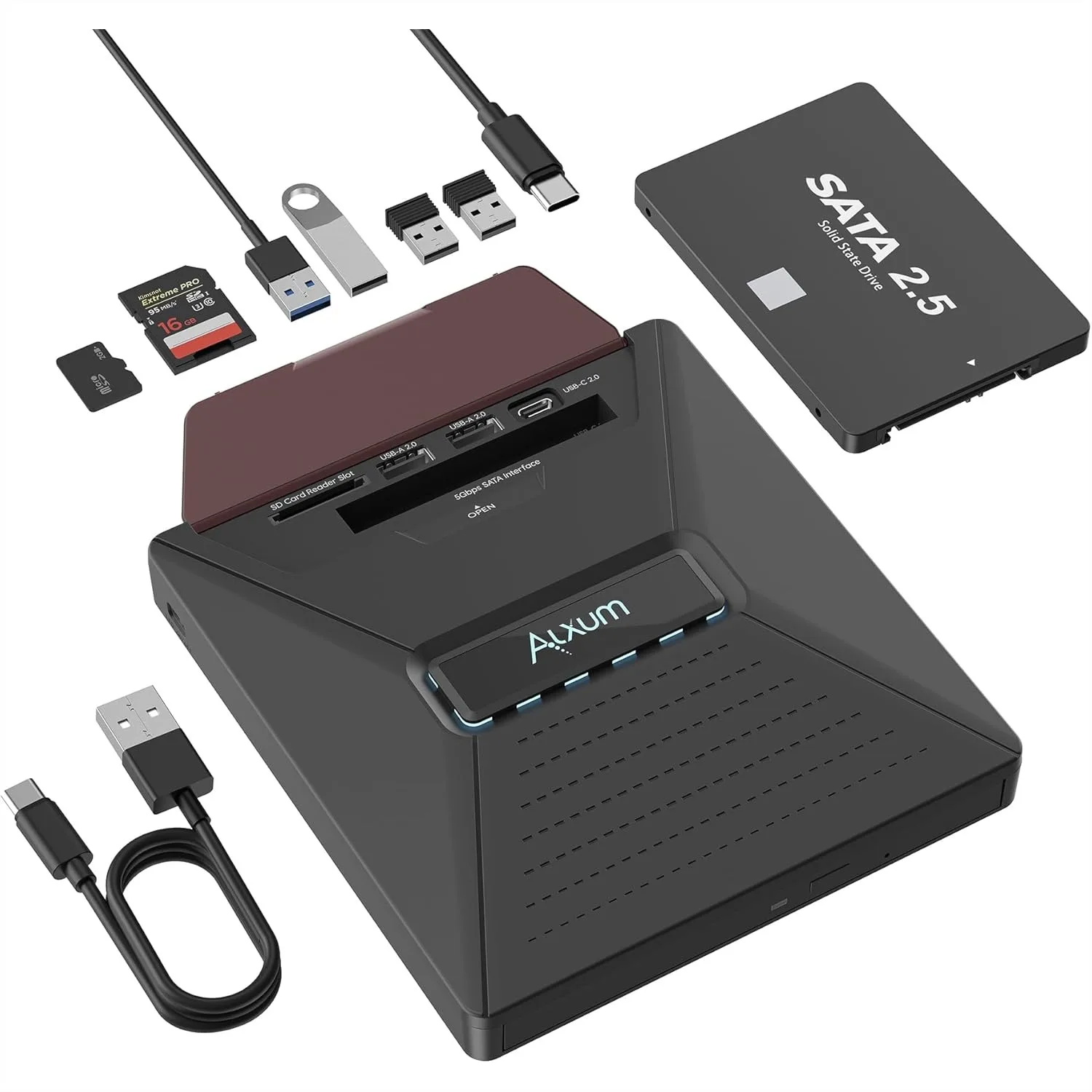 

External CD DVD Drive for Laptop, 7-in-1 USB 3.0 Burner with SATA 2.5" HDD Slot and SD/Micro SD Card Reader, Supports