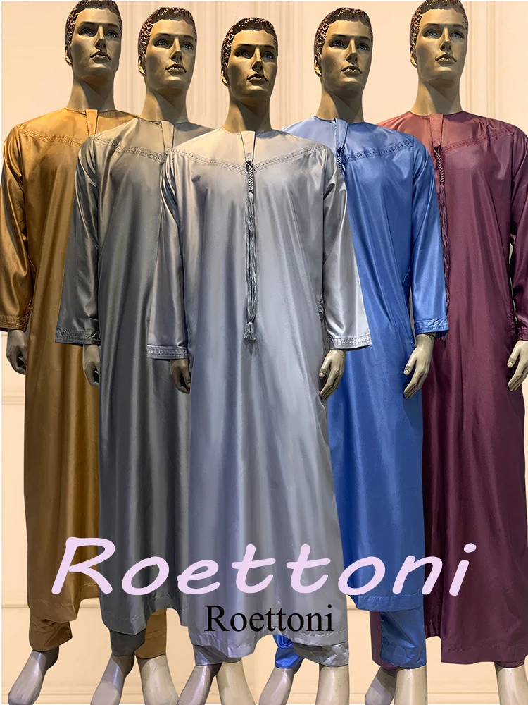 1Sets Jubba Thobe For Men Shiny Omaar Metallic Emirati Thobe Muslim Saudi Moroccan Abaya Djellaba Luxury Islam Clothing Prayer