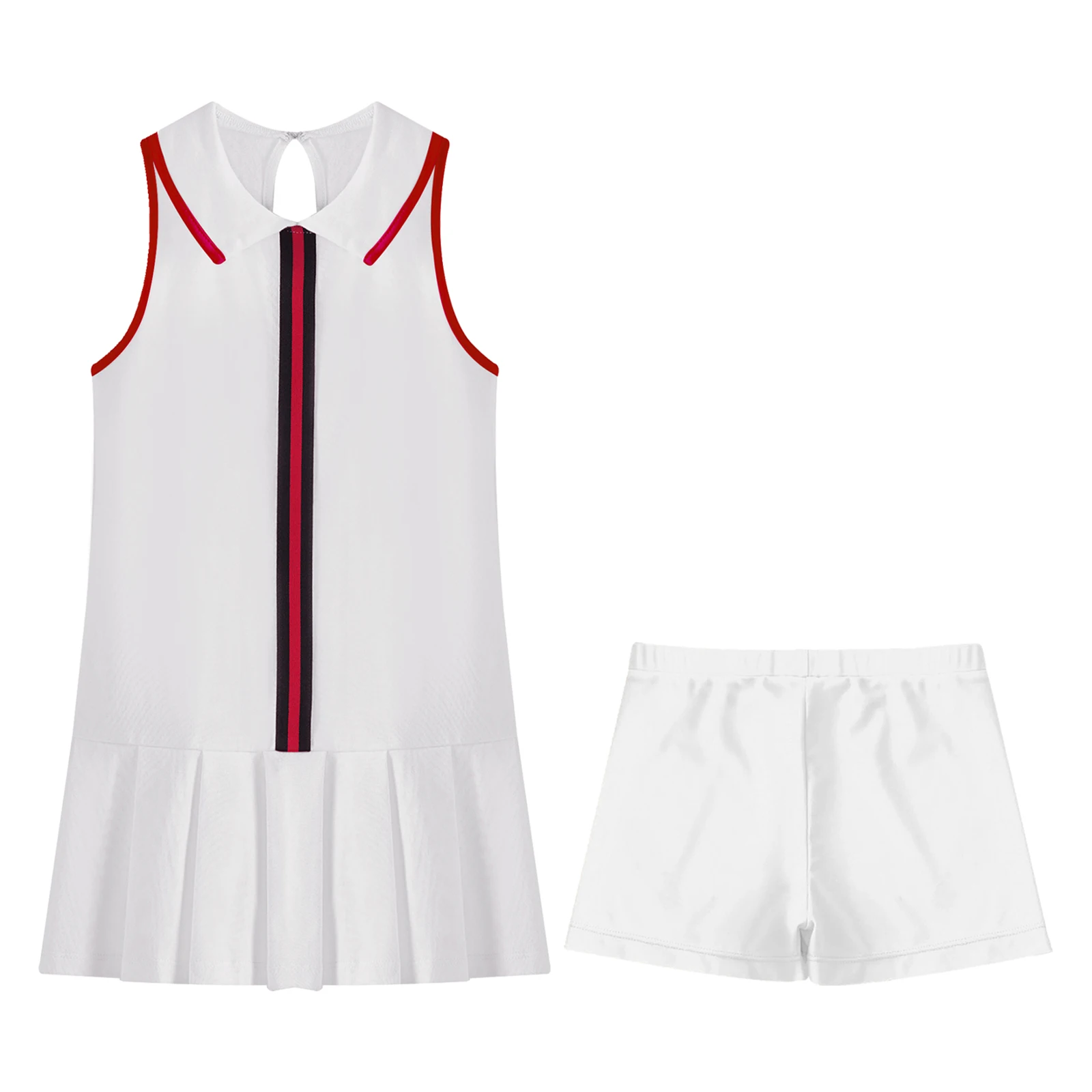 Kids Girls Tennis Dress with Shorts Set Sleeveless Golf Sports Dress Children Pleated A-Line Mini Skirt Athletic Workout Dress