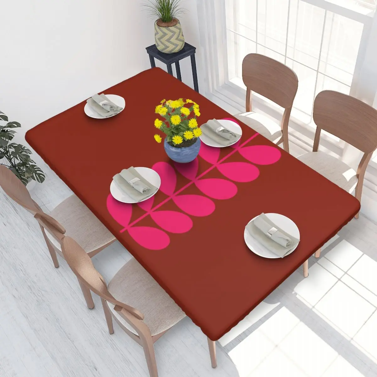 Custom Rectangular Waterproof Solid Stem Cerise Pink Table Cover Orla Kiely Table Cloth 4FT Tablecloth for Dining