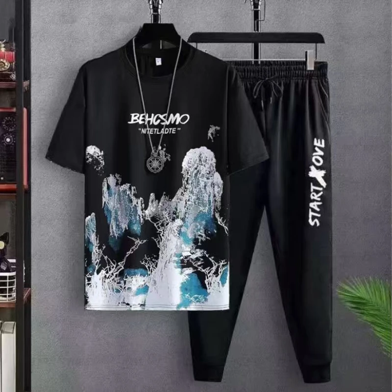 أطقم رجالية رياضية مكونة من قطعتين تي شيرت جرافيك مطبوع غير رسمي + سراويل طويلة طقم رجل سريع الجفاف طقم كرة قدم للرجال y2k رياضية #2