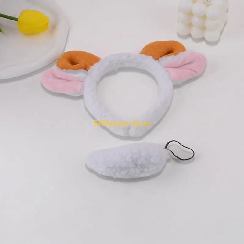 Y5GC Adults Kids Plush Cartoon Animal Ear Headband Tail Sheep Costume Birthday Party Christmas Halloween Cosplay Costumes