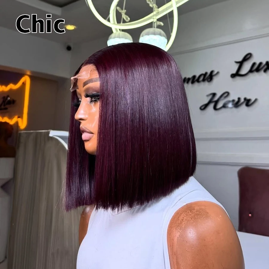200gm Bob Wig 100% Human Hair Raw Virgin Short Glueless 5x5 Real HD Lace Closure Wigs Double Drawn #99j Colored Wigs Wear And Go