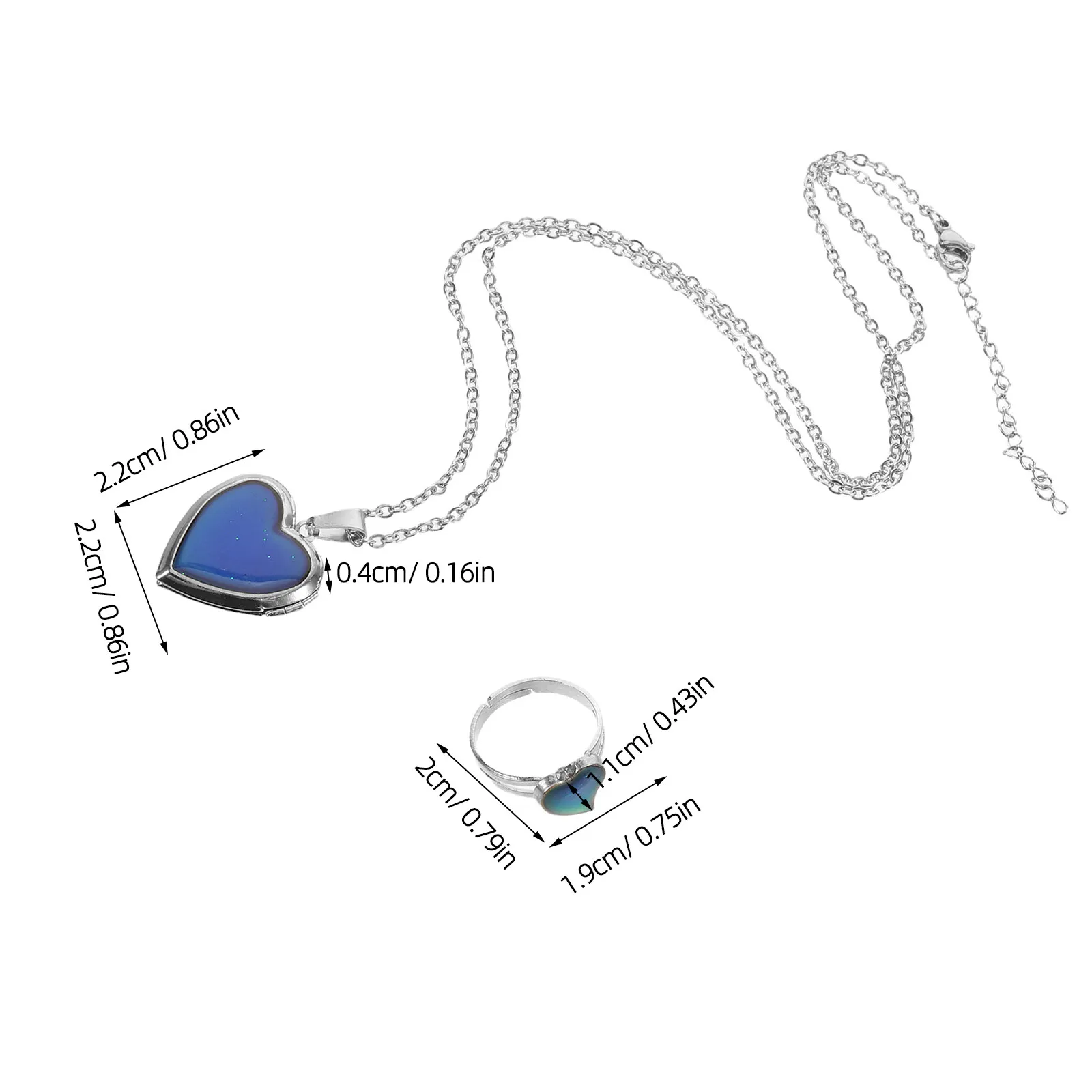 1Set Heart Shaped Mood Necklace Ring Set Temperature Sensitive Color Changing Jewelry for Women Daily Wear