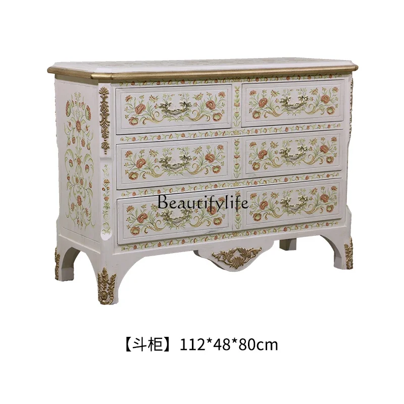 LS 04 خزانة ذات أدراج من الخشب الصلب الأوروبي خزانة بأدراج غرفة النوم الأمريكية الرجعية المطلية