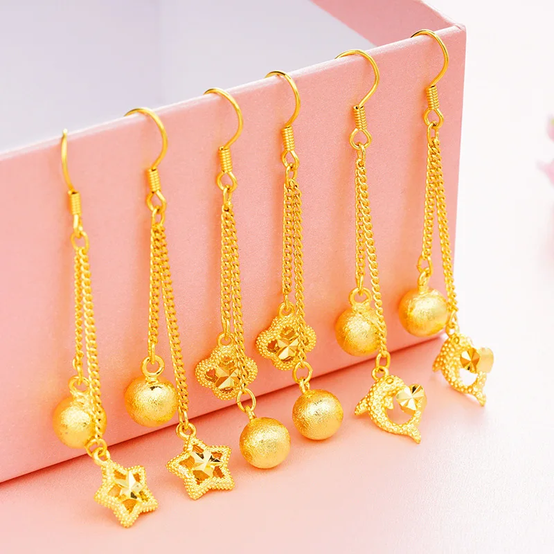 Delicate hanging design delivers outstanding flowing charm,women's Long Tassel Earrings adopting premium 24K Gold AU999 material