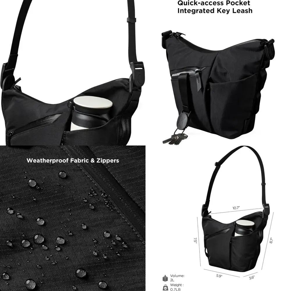 Umhängetasche, Mini-Rucksack, 2 l, wasserabweisend, erweiterbare Tasche, YKK-Reißverschluss, Schlüsseltasche