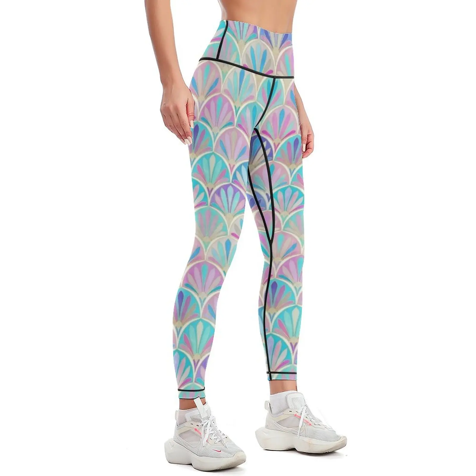 Glamorous Twenties Art Deco Pastel Pattern Leggings Fitness's gym clothes Women's sportswear sportswear for gym Womens Leggings