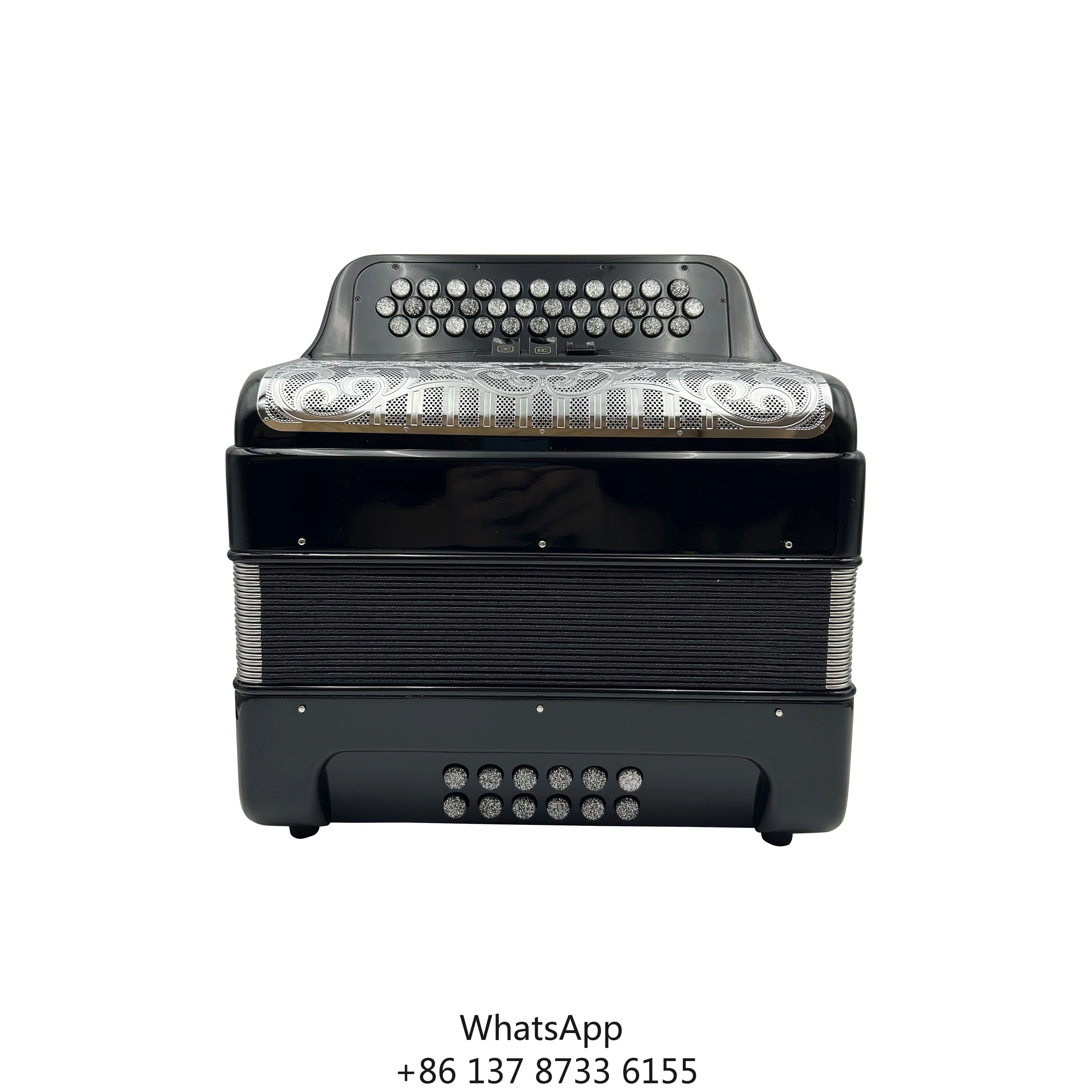 

Professional Wood 12 Bass 34 Button 3 Register Bright Black Silver Grill Buttons Diatonic Accordion JB3412C