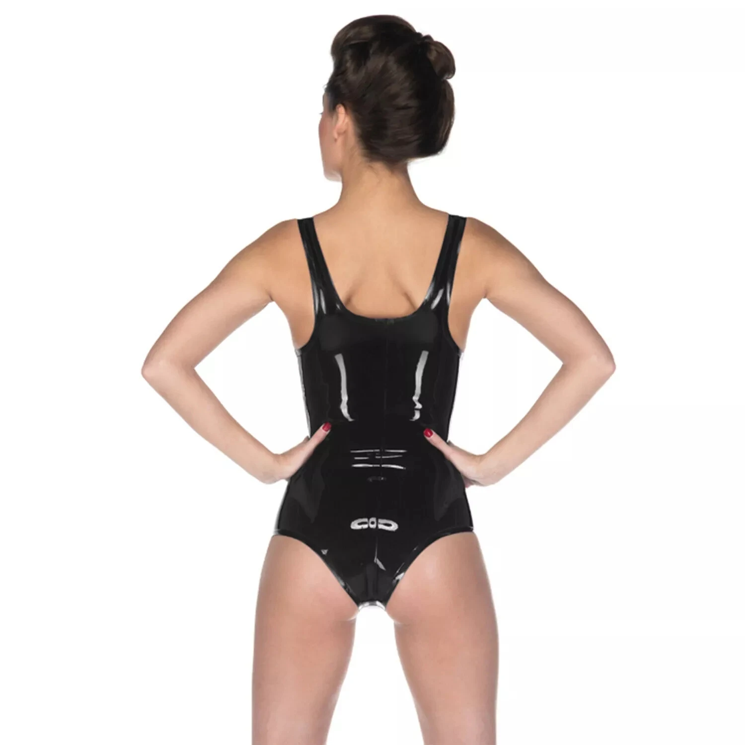 지퍼가 없는 라텍스 Catsuit Sleveless 원피스 수영복 바디수트 점프수트