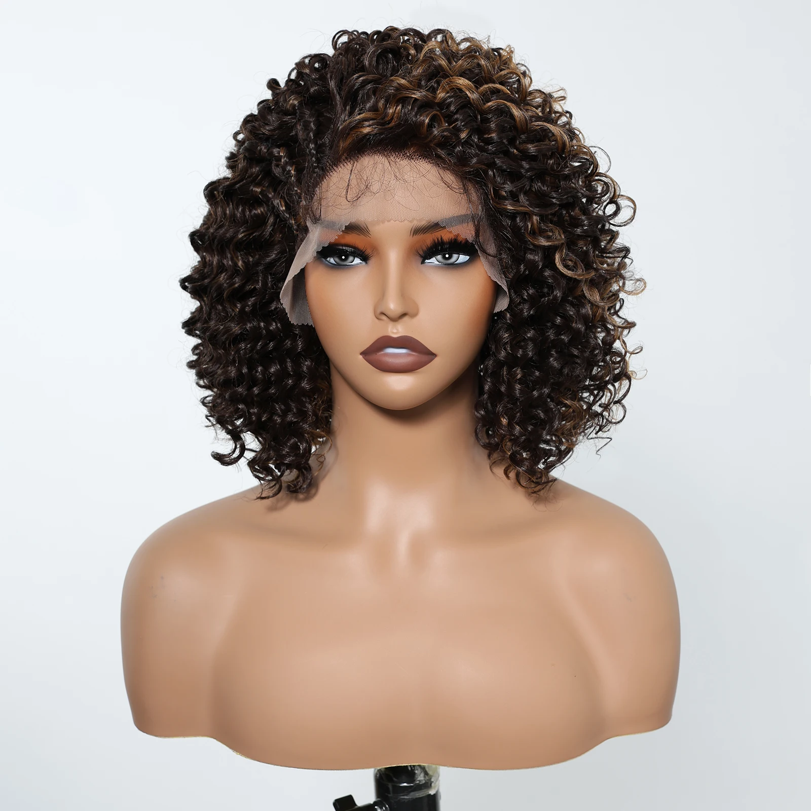 Lace Natural Color Short Curly Realistic Braid Synthetic Wigs for Afro Women Lace Front Hair Wig Daily Heat Resistant Fiber