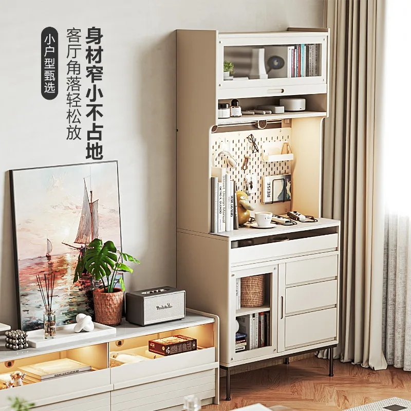 Cream wind rock slab dining side cabinet Solid wood one-meter mobile socket Multifunctional coffee machine Locker Integrated wal