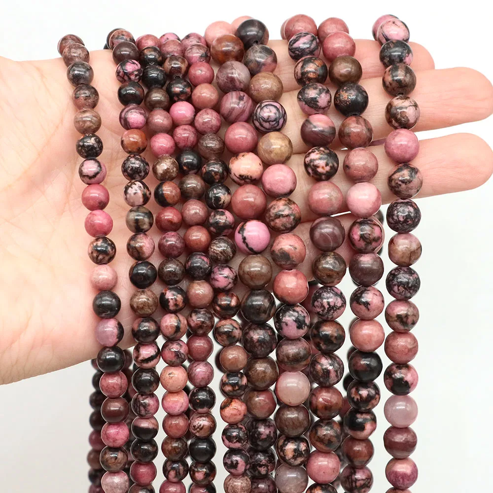 2/3/4/6/8/10 mm rosa schwarze Rhodonit-Steinperlen, natürlicher Kristall-Edelstein, runde lose Perlen für Schmuckherstellung, DIY-Armband