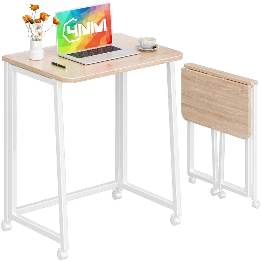 

23.6 Mobile Small Folding Desk, Foldable Rolling Computer Home Office Desk, Study Writing Table for Small Space Saving Bedroom,