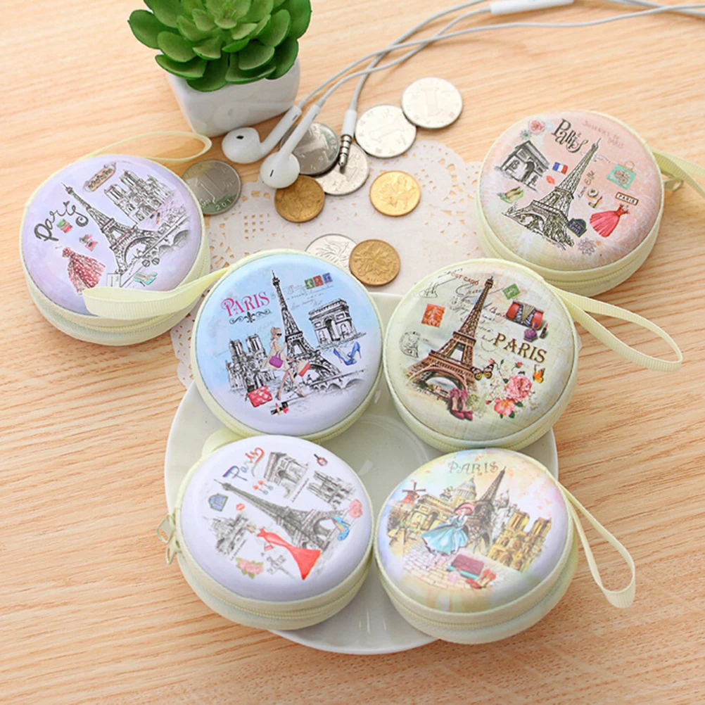 Hot Cute Round Headset Paris Eiffel Zipper Coin Purse Unisex Women Mini Coin Bag Key MIni Wallet Pouch Bag New