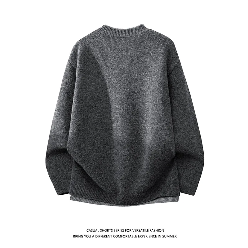 Men's Autumn and Winter Two-piece Sweater Round Neck Solid Color Long-sleeved Pullover Fashion Top