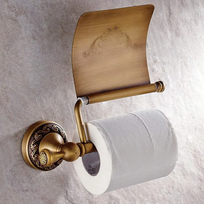 1 PCS Brass Imitation Black Antique Bathroom Toilet Tissue Holder With Carved Pattern Towel Holder