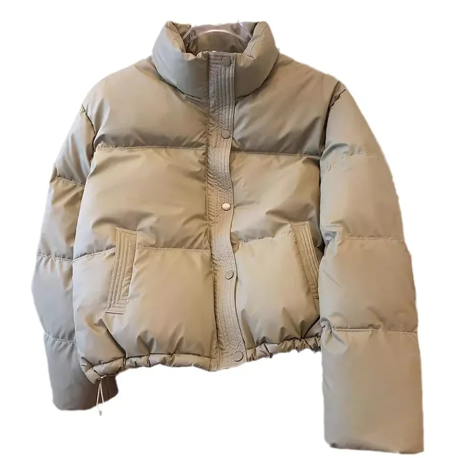 2025年冬新作 レディース 中綿ジャケット ホワイト コットンジャケット ハイネック 暖かい パンジャケット ショート丈 カジュアル パーカー トップス