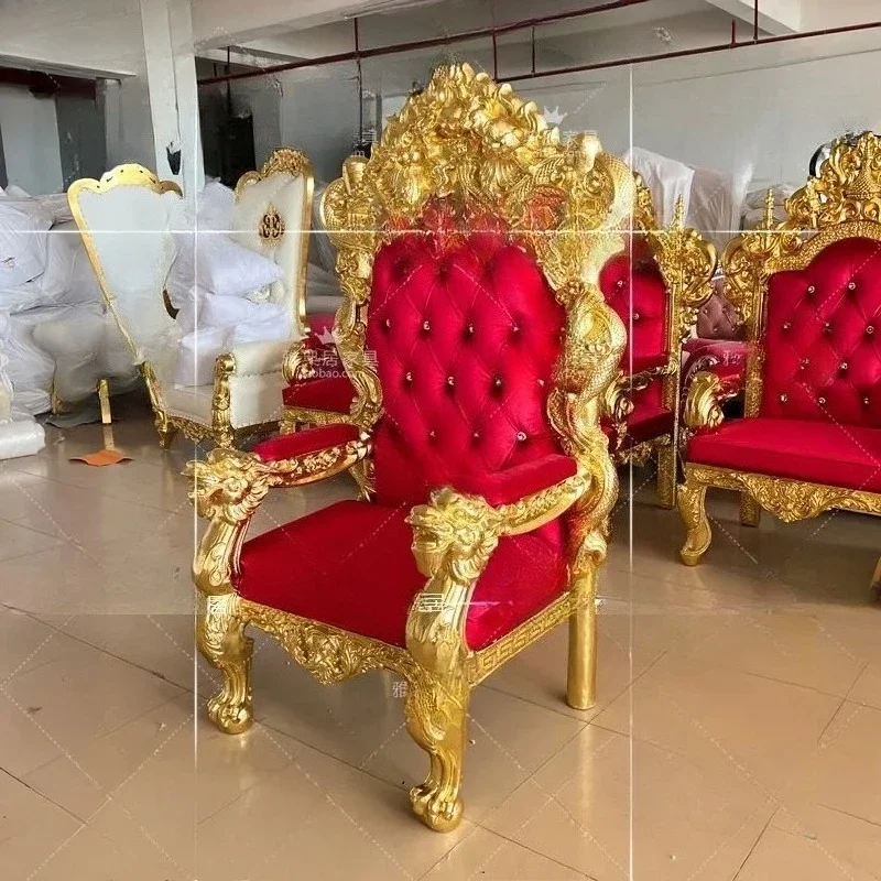 X European Style Carved Dragon Chair High Back Single Chair KTV Gold Leaf Throne King Chair