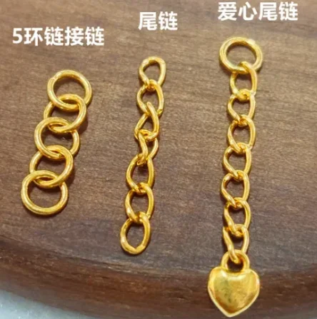 

24k pure gold jewelry accessories 999 real gold extension chains for bracelet heart shape chain